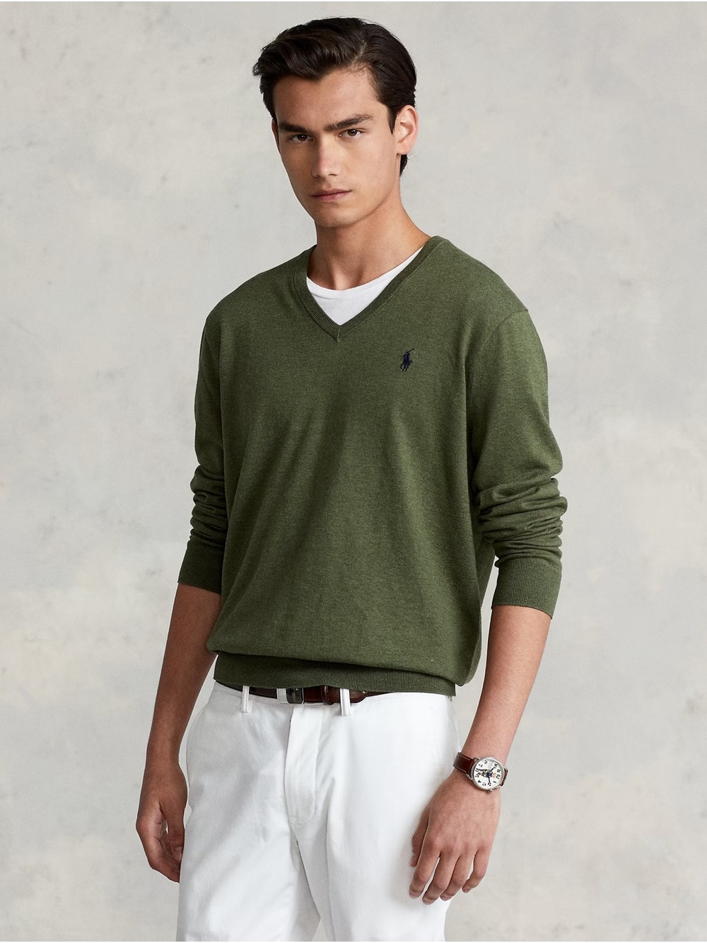 Polo Ralph Lauren Men V-Neck Sweater Cotton and cashmere Green size M
